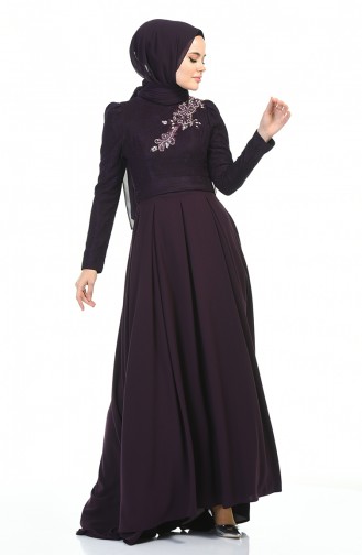 Purple Hijab Evening Dress 7027-03