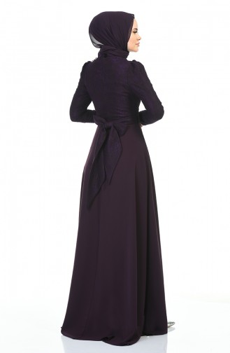 Flower Appliqued Evening Dress Purple 7027-03