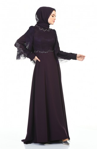 Purple Hijab Evening Dress 7028-02