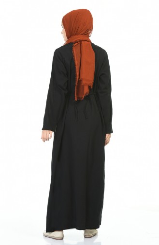 Şile Bezi Bağcıklı Elbise 0065-02 Siyah