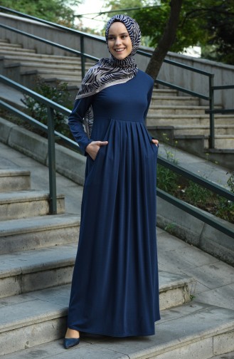 Dunkelblau Hijab Kleider 8058-05