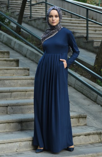 Navy Blue Hijab Dress 8058-05