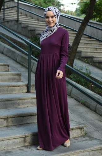 Plum Hijab Dress 8058-06