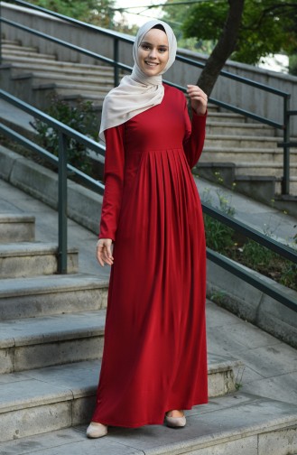 Claret Red Hijab Dress 8058-07