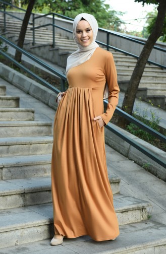 Mustard Hijab Dress 8058-08