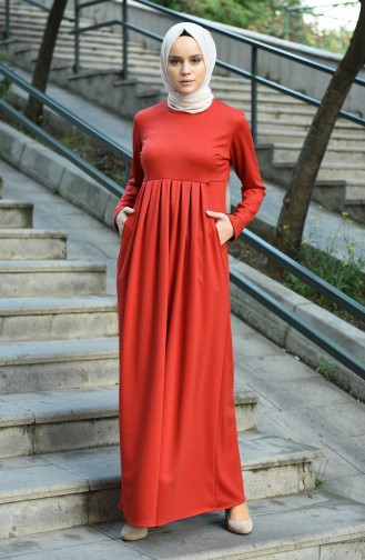 Brick Red Hijab Dress 8058-09