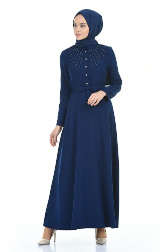 Navy Blue Hijab Dress 9612-03