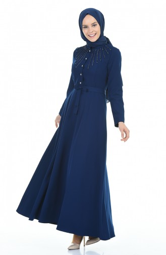 Navy Blue Hijab Dress 9612-03