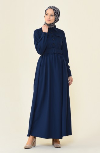 Navy Blue Hijab Dress 4033-04