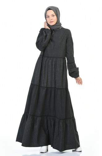 Shirred Plaid Garnish Dress 3106-02 Black 3106-02