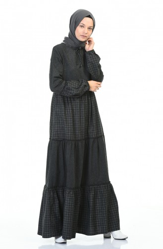 Shirred Plaid Garnish Dress 3106-02 Black 3106-02
