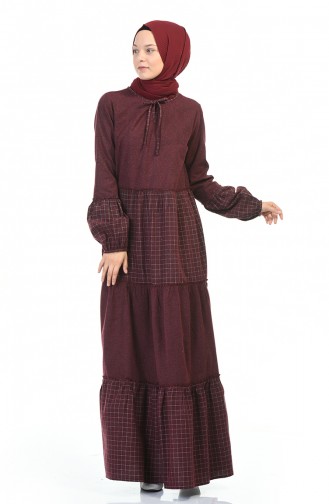 Claret Red Hijab Dress 3106-07