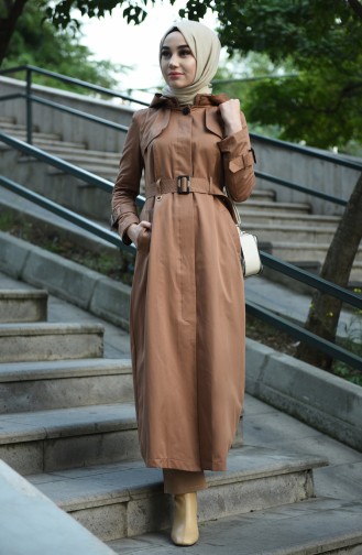 Hooded Trench Coat Cinnamon Color 6828-04