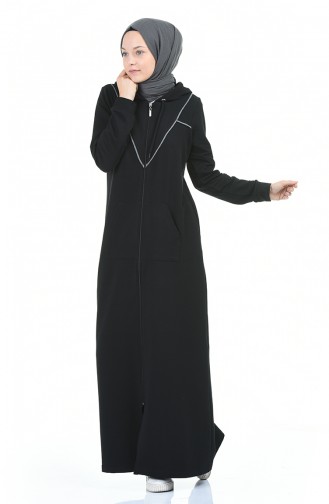 Sportliche Abaya mit Kapuze 9096-04 Schwarz 9096-04