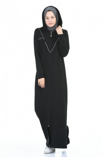 Sportliche Abaya mit Kapuze 9096-04 Schwarz 9096-04