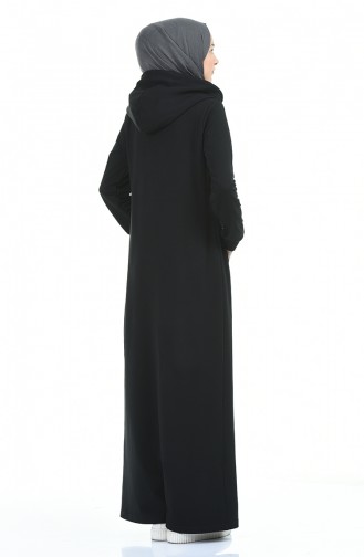 Sportliche Abaya mit Kapuze 9096-04 Schwarz 9096-04