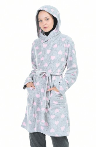 Women´s Hooded Long-Sleeve Housecoat Gray Pink 709007-01