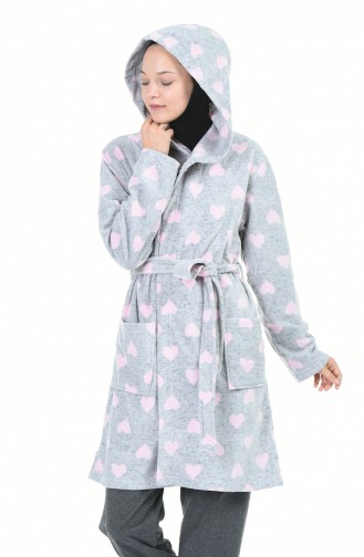 Women´s Hooded Long-Sleeve Housecoat Gray Pink 709007-01