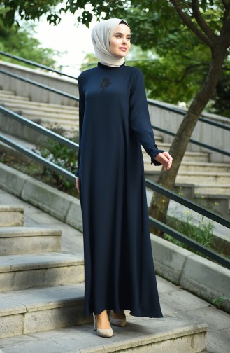 Dunkelblau Hijab-Abendkleider 8038-03