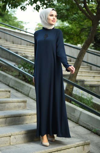 Navy Blue Hijab Dress 8038-03