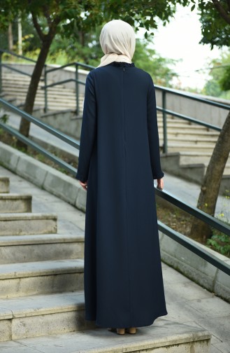 Navy Blue Hijab Dress 8038-03