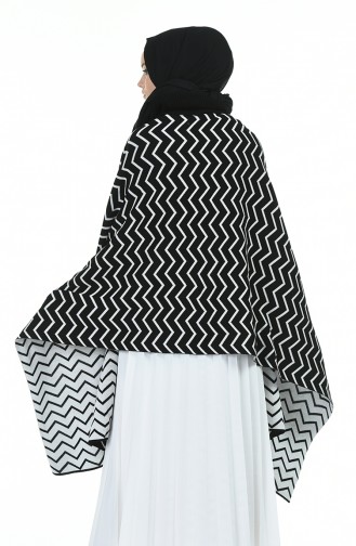 Triko Desenli Omuz Şalı 1009A-01 Siyah Beyaz
