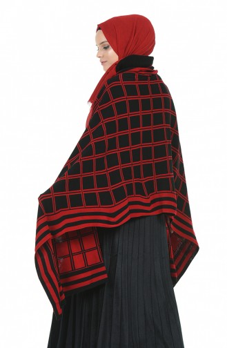 Triko Desenli Omuz Şalı 1009B-01 Siyah Kırmızı