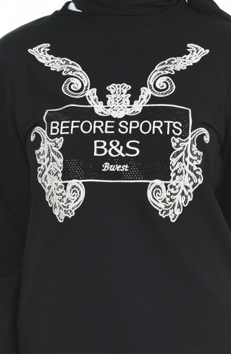 Baskılı Spor Bluz Etek İkili Takım 9120-01 Siyah