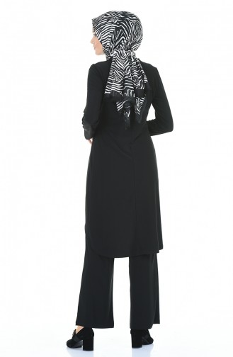 Asymmetrical Tunic Trousers Duo Set Black 3016-01