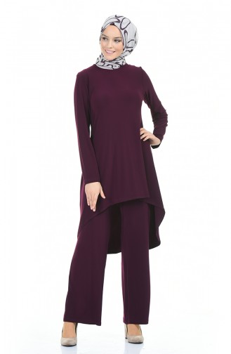 Asymmetric Tunic Trousers Double Suit 3016-03 Damson 3016-03