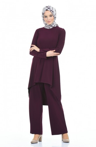 Asymmetric Tunic Trousers Double Suit 3016-03 Damson 3016-03