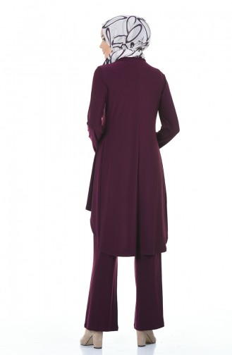 Asymmetric Tunic Trousers Double Suit 3016-03 Damson 3016-03