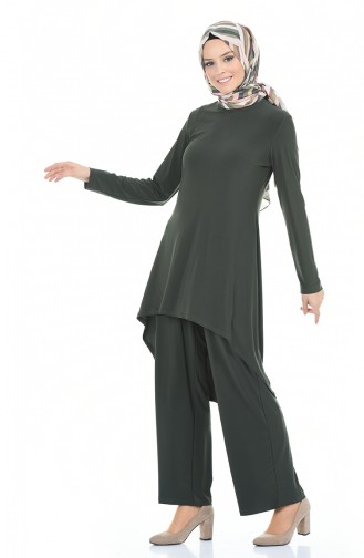 Asimetrik Tunik Pantolon İkili Takım 3016-06 Haki