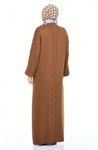 Big Size Tricot Dress Cardigan Double Set Brown 8072-05