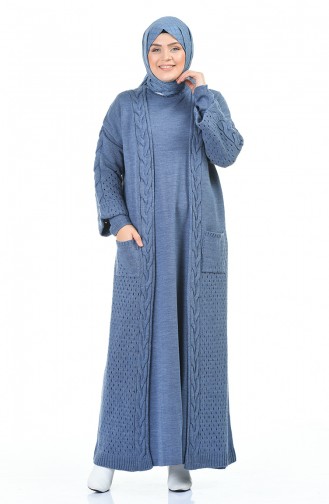 Big Size Tricot Dress Cardigan Double Set Indigo 8072-06