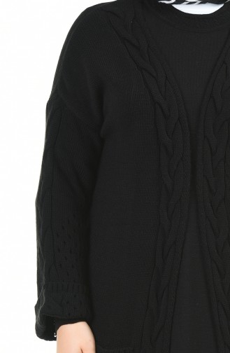 Big Size Tricot Dress Cardigan Double Set Black 8072-07