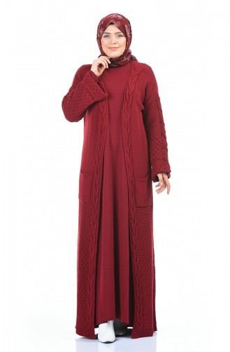 Big Size Tricot Dress Cardigan Double Set Bordeaux 8072-08