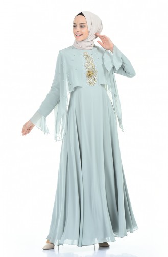 Nile Green Hijab Evening Dress 11152-06