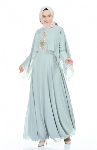 Nile Green Hijab Evening Dress 11152-06