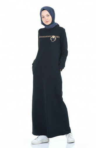 Navy Blue Hijab Dress 9112-03