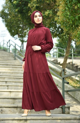 Robe Froncée Taille Élastique 8037-02 Bordeaux Foncé 8037-02