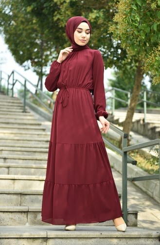 Robe Froncée Taille Élastique 8037-02 Bordeaux Foncé 8037-02