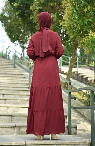 Robe Froncée Taille Élastique 8037-02 Bordeaux Foncé 8037-02