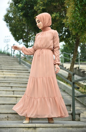 Beige Hijab Dress 8037-09