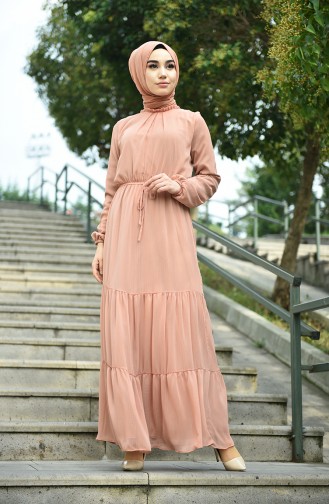 Beige Hijab Dress 8037-09
