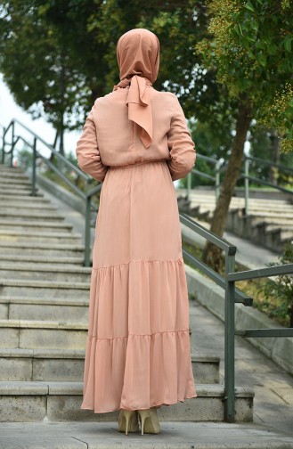 Beige Hijab Dress 8037-09