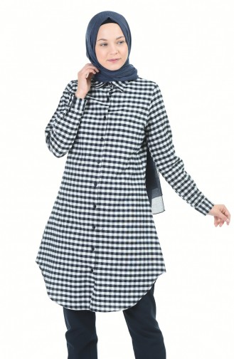 Plaid Tunic Navy Blue 2489-05