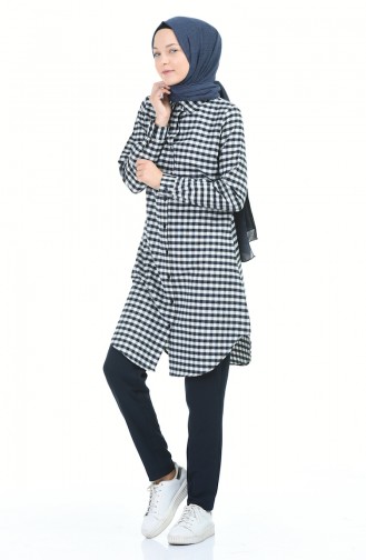 Plaid Tunic Navy Blue 2489-05