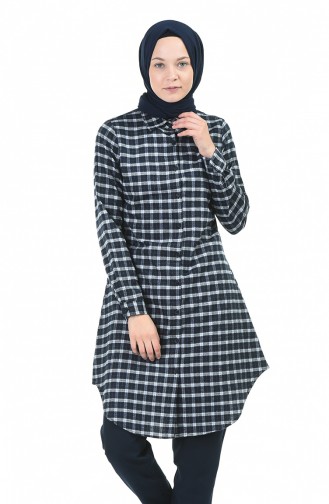 Plaid Tunic Navy Blue 6390-02