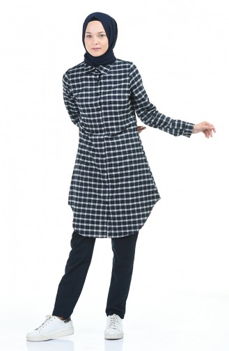 Plaid Tunic Navy Blue 6390-02